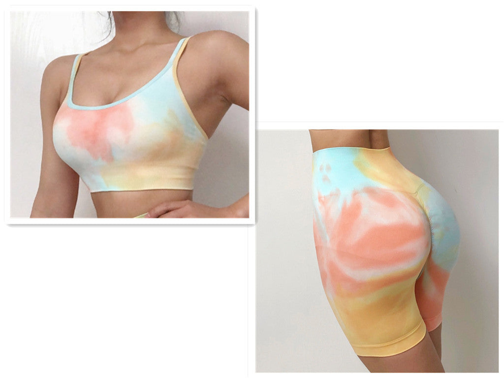 Sport Seamless Booty Shorts Women Elastic Tie Dye High Waist